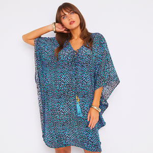 Kitten Beachwear Arya Kaftan in Blue Leopard