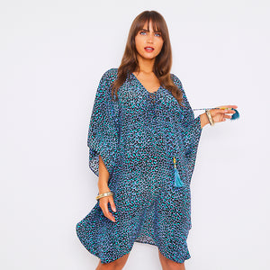 Kitten Beachwear Arya Kaftan in Blue Leopard