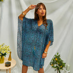 Kitten Beachwear Arya Kaftan in Blue Leopard