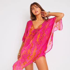 Kitten Beachwear Kaa Kaftan in Hot Pink Python