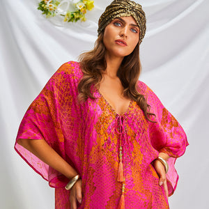 Kitten Beachwear luxury Kaftan in Hot Pink Python