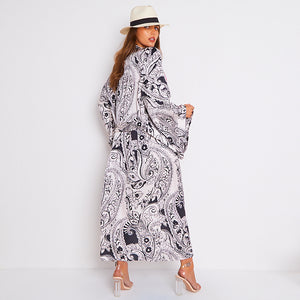 Kitten Beachwear Niko Maxi Kimono in Black Blush Paisley