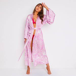 Kitten Beachwear Niko Maxi Kimono in Pink Blush Paisley