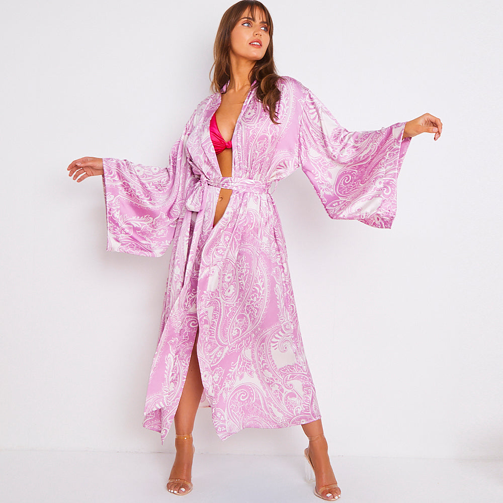 Kitten Beachwear Niko Maxi Kimono in Pink Blush Paisley