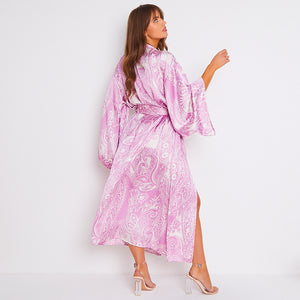 Kitten Beachwear Niko Maxi Kimono in Pink Blush Paisley