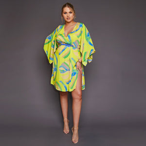 Roma Kimono Dress in Yellow Palm