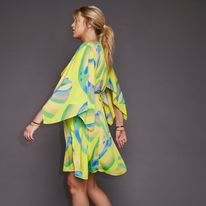 Roma Kimono Dress in Yellow Palm