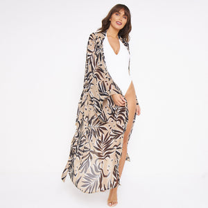 Kitten Beachwear Niko Maxi Kimono in Black Palm