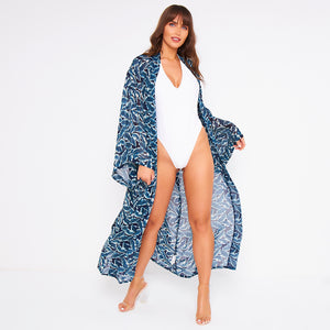 Kitten Beachwear Niko Maxi Kimono in Leaf