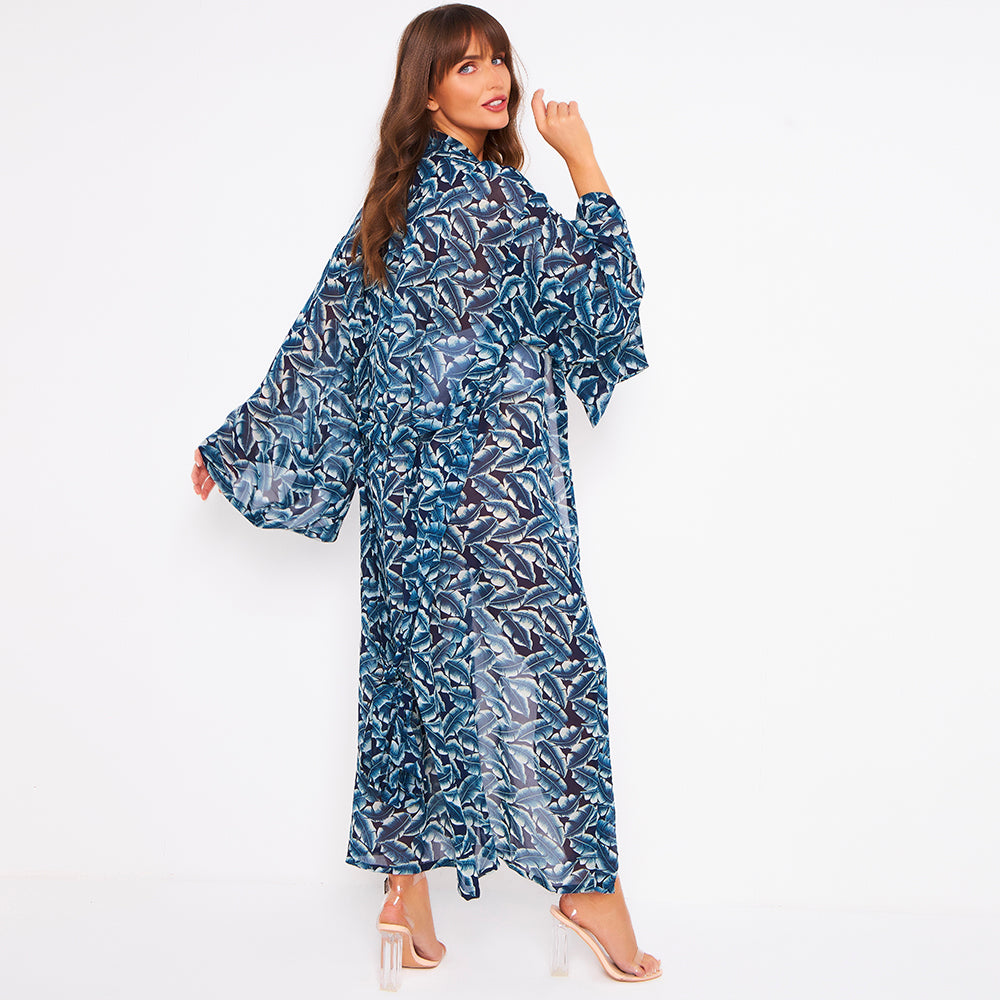 Kitten Beachwear Niko Maxi Kimono in Leaf