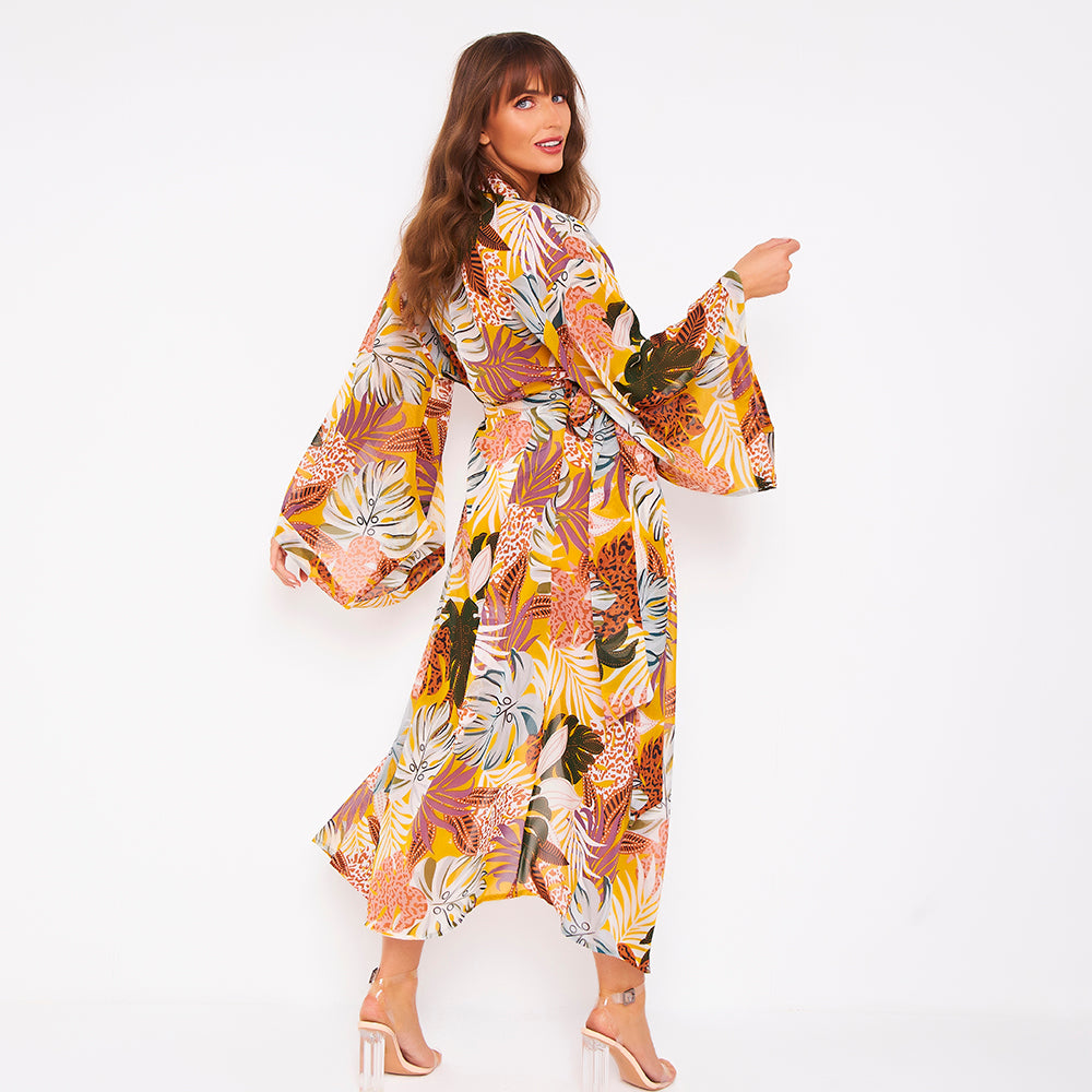 Kitten Beachwear Niko Maxi Kimono in Leopard Palm