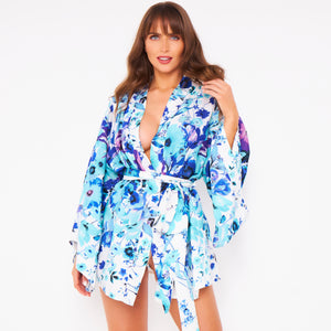 Kitten Beachwear Rin Kimono Jacket in Blue Flowers