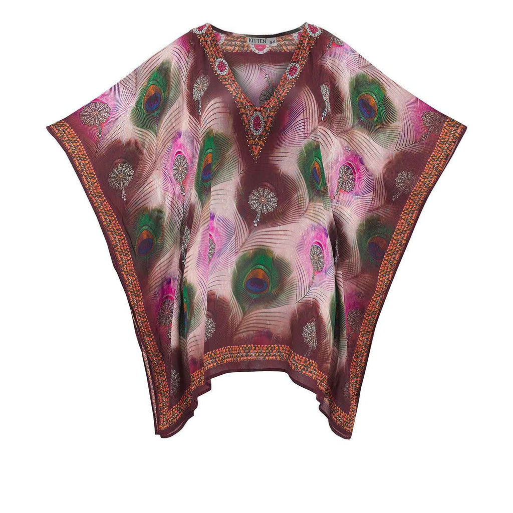 India Peacock Deep V Neck Kaftan