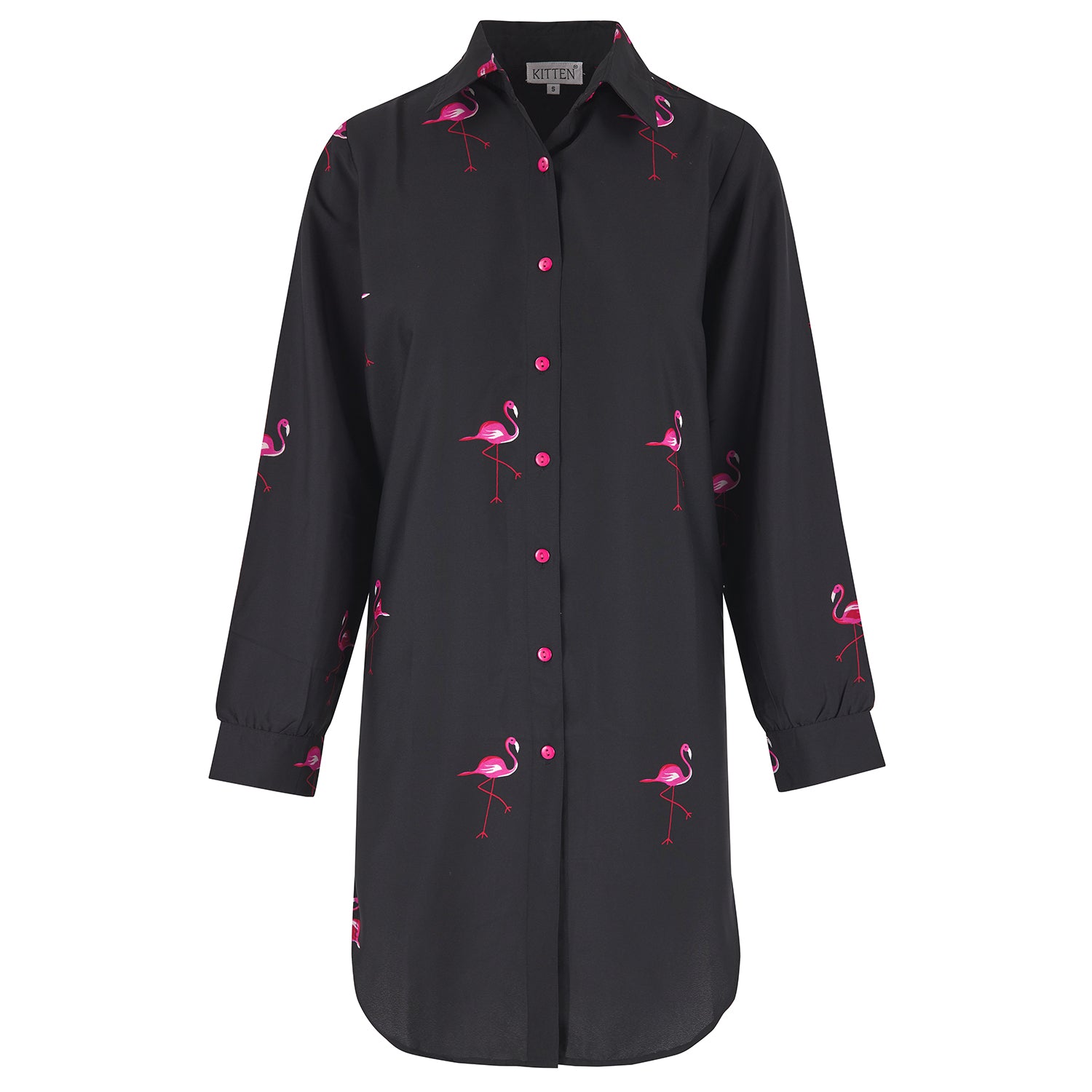 Long Sleeve Oversized Shirt in Black Flamingo