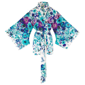 Kitten Beachwear Rin Kimono Jacket in Blue Flowers