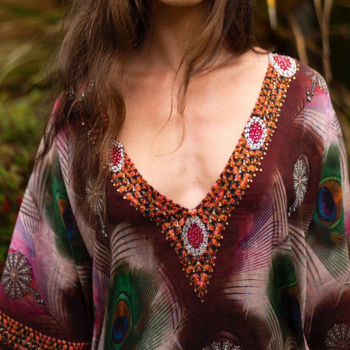 India Peacock Deep V Neck Kaftan