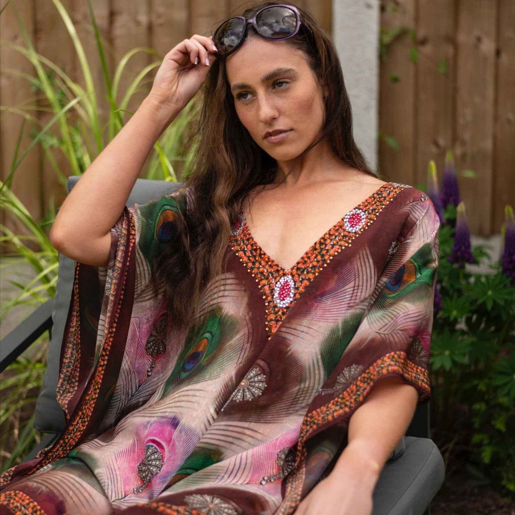India Peacock Deep V Neck Kaftan