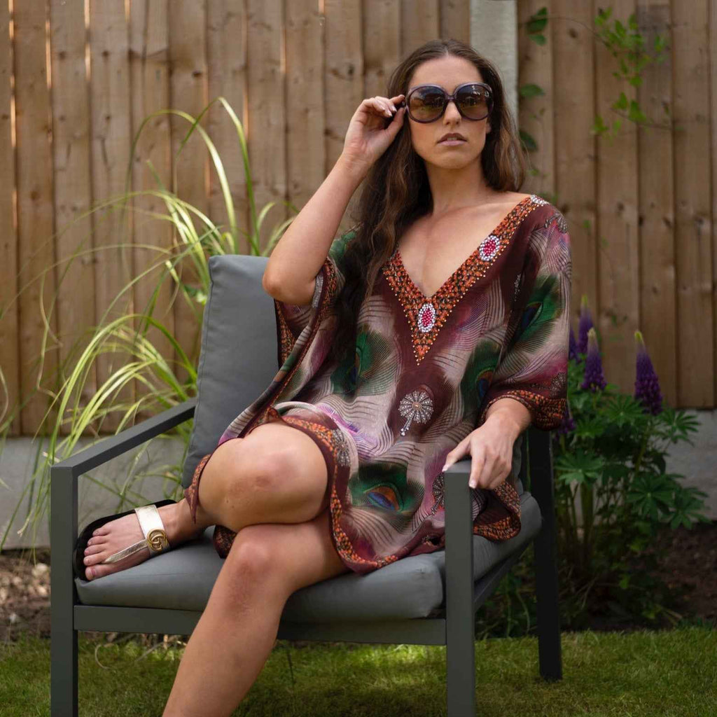 India Peacock Deep V Neck Kaftan