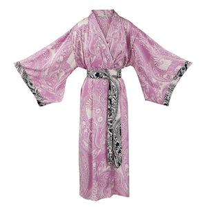 Kitten Beachwear Niko Maxi Kimono in Pink Paisley with Black