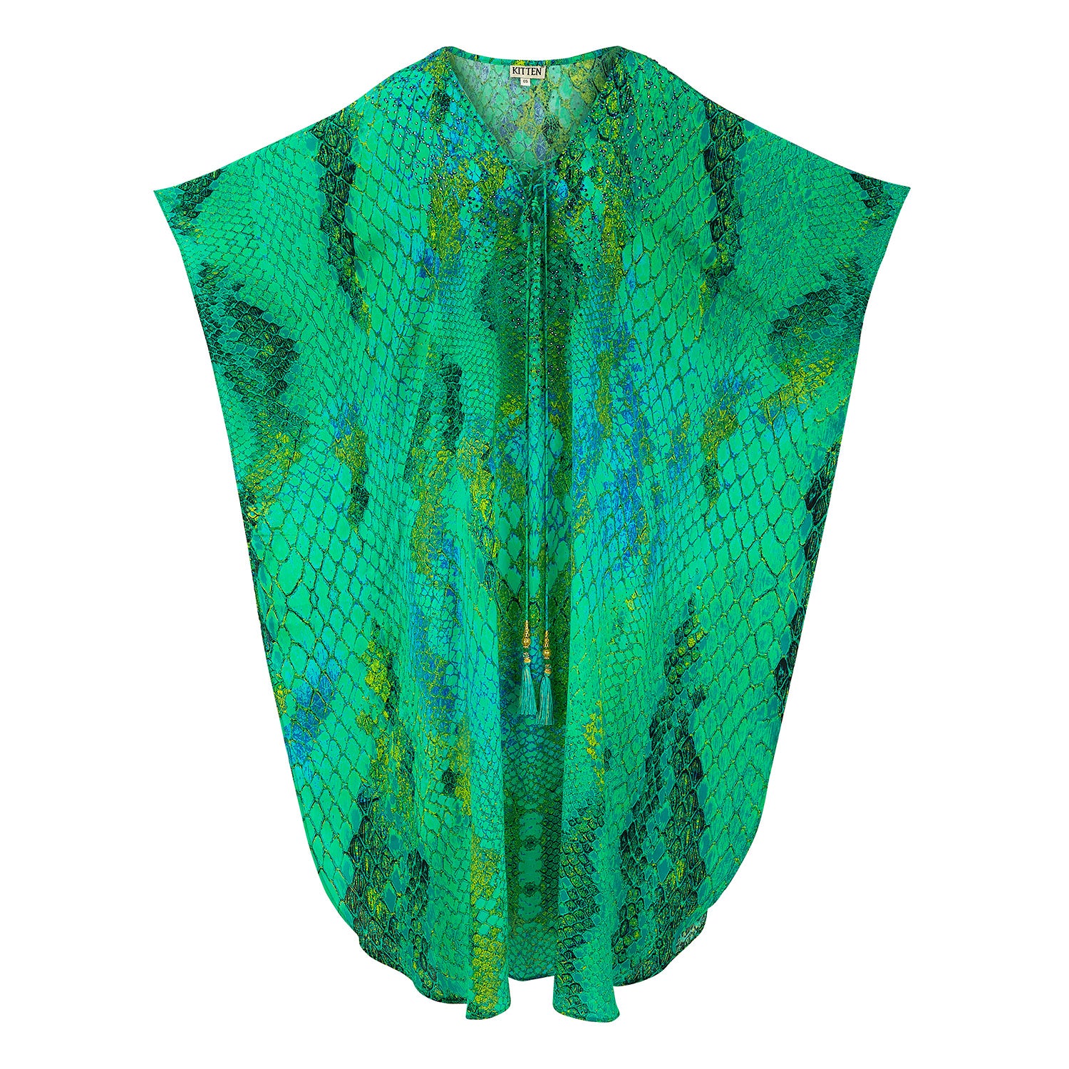 Kaa Tassel Maxi Kaftan in Ocean Python