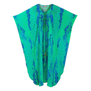 Kaa Tassel Maxi Kaftan in Turquoise Python