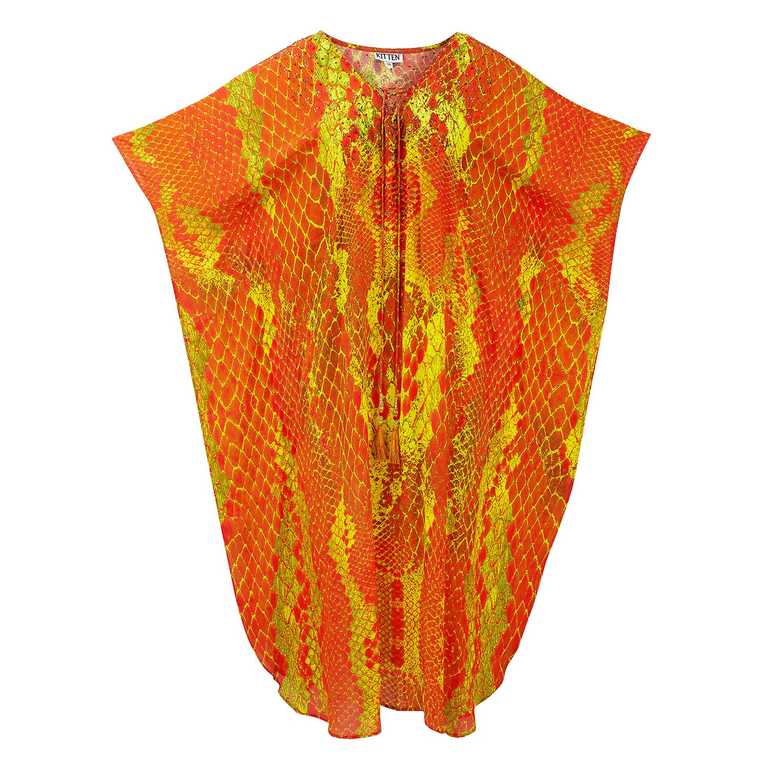 Kaa Tassel Maxi Kaftan in Orange Python