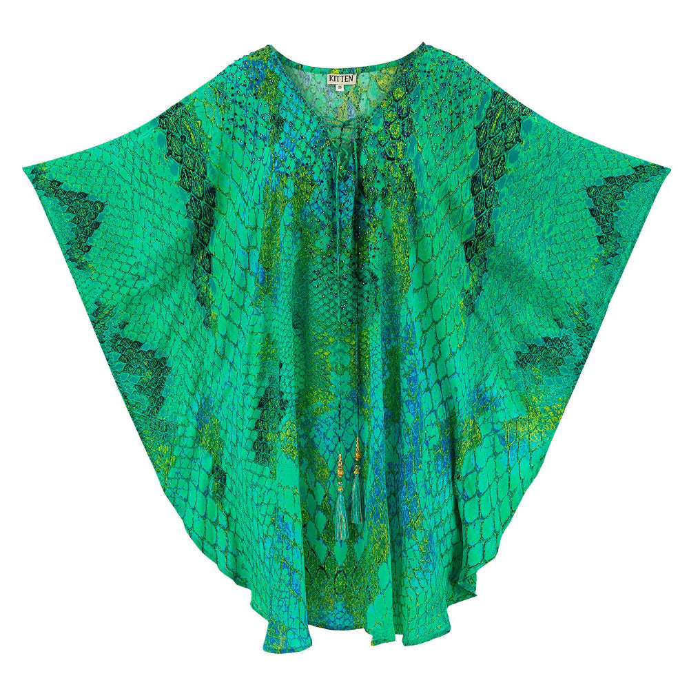 Kaa Tassel Kaftan in Ocean Python