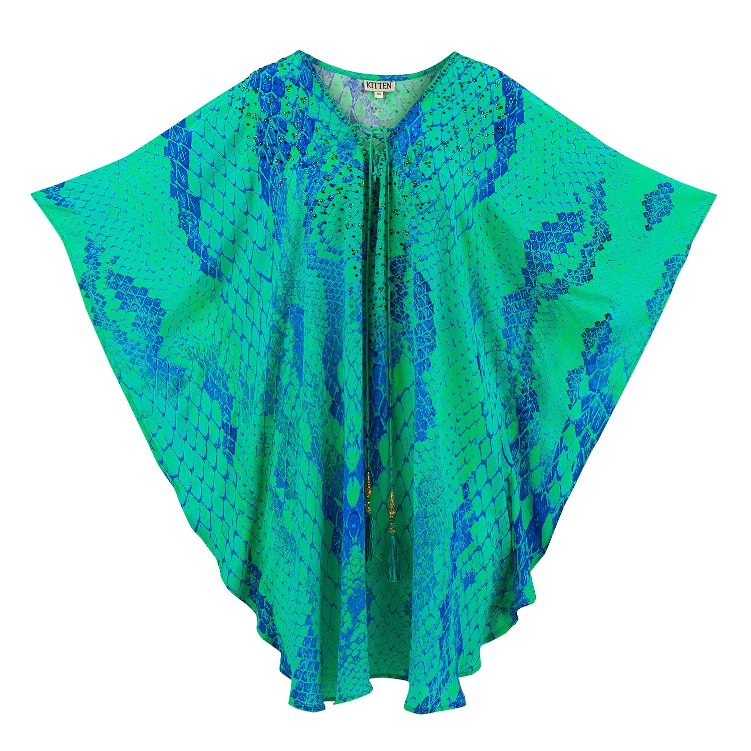 Kaa Tassel Kaftan in Turquoise Python