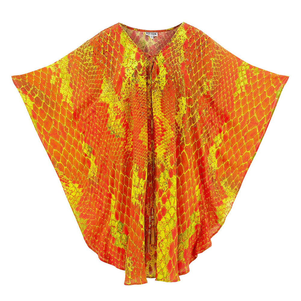 Kaa Tassel Kaftan in Orange Python