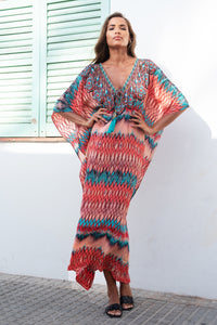 Maxima Orange Maxi Kaftan with Orange Tassels