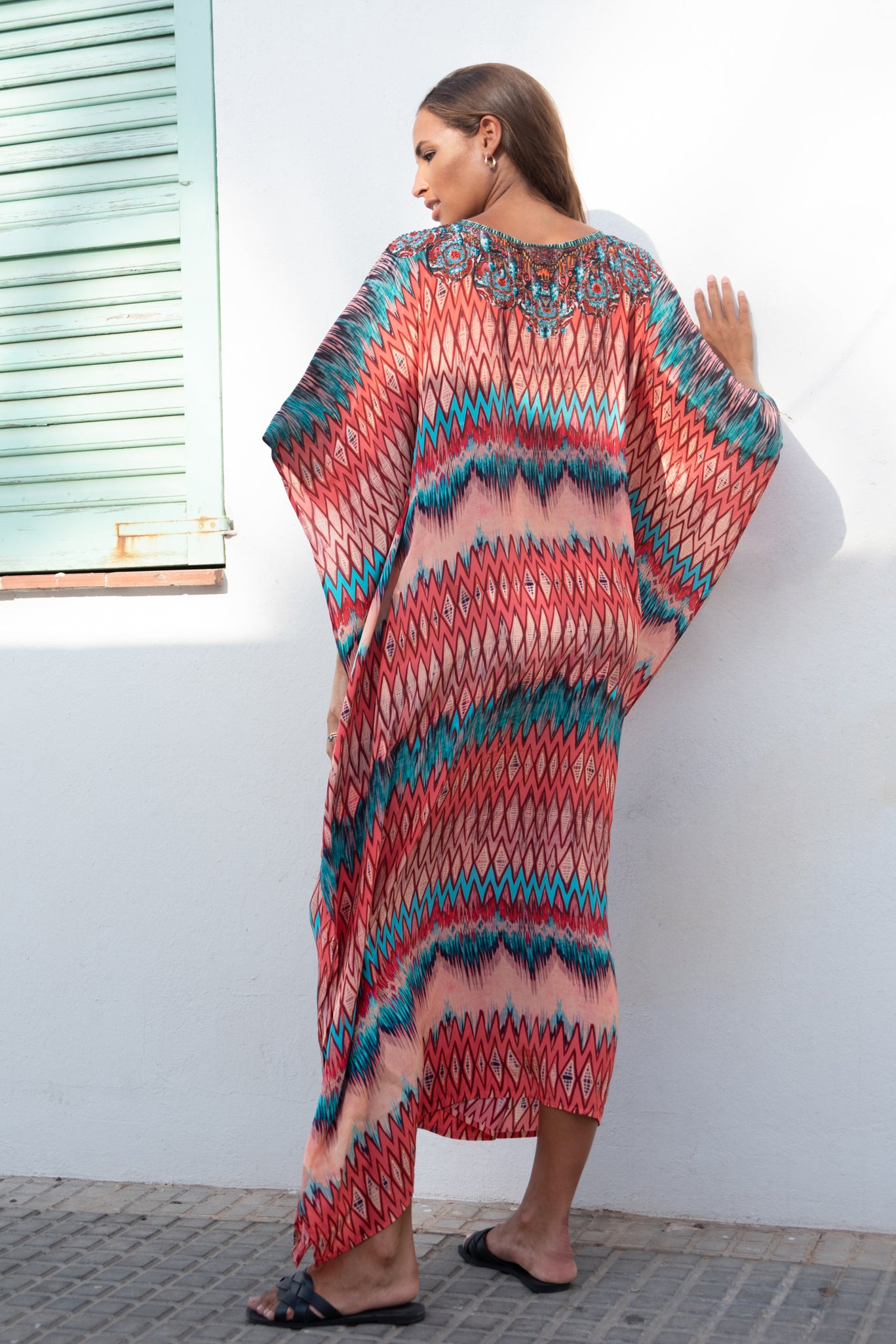 Maxima Orange Maxi Kaftan with Orange Tassels