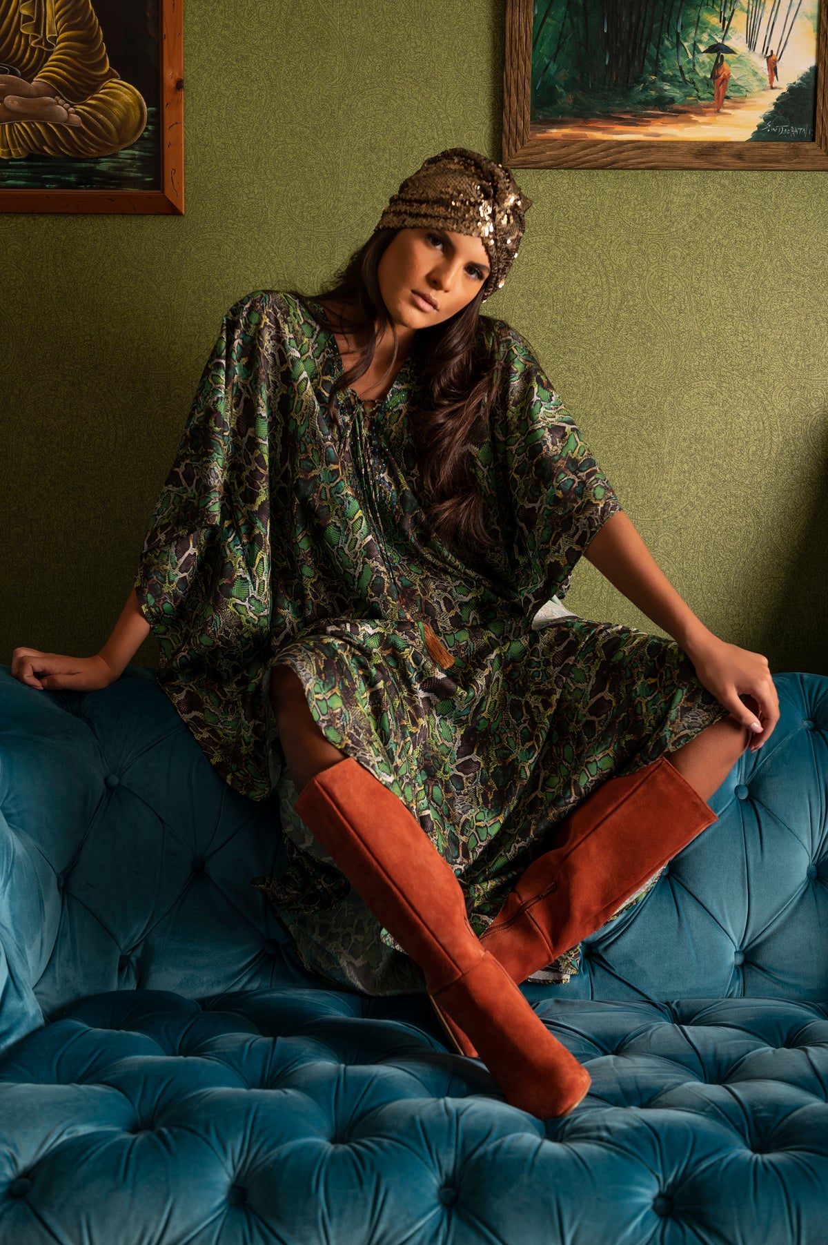 Camille Sand Lizard Kaftan