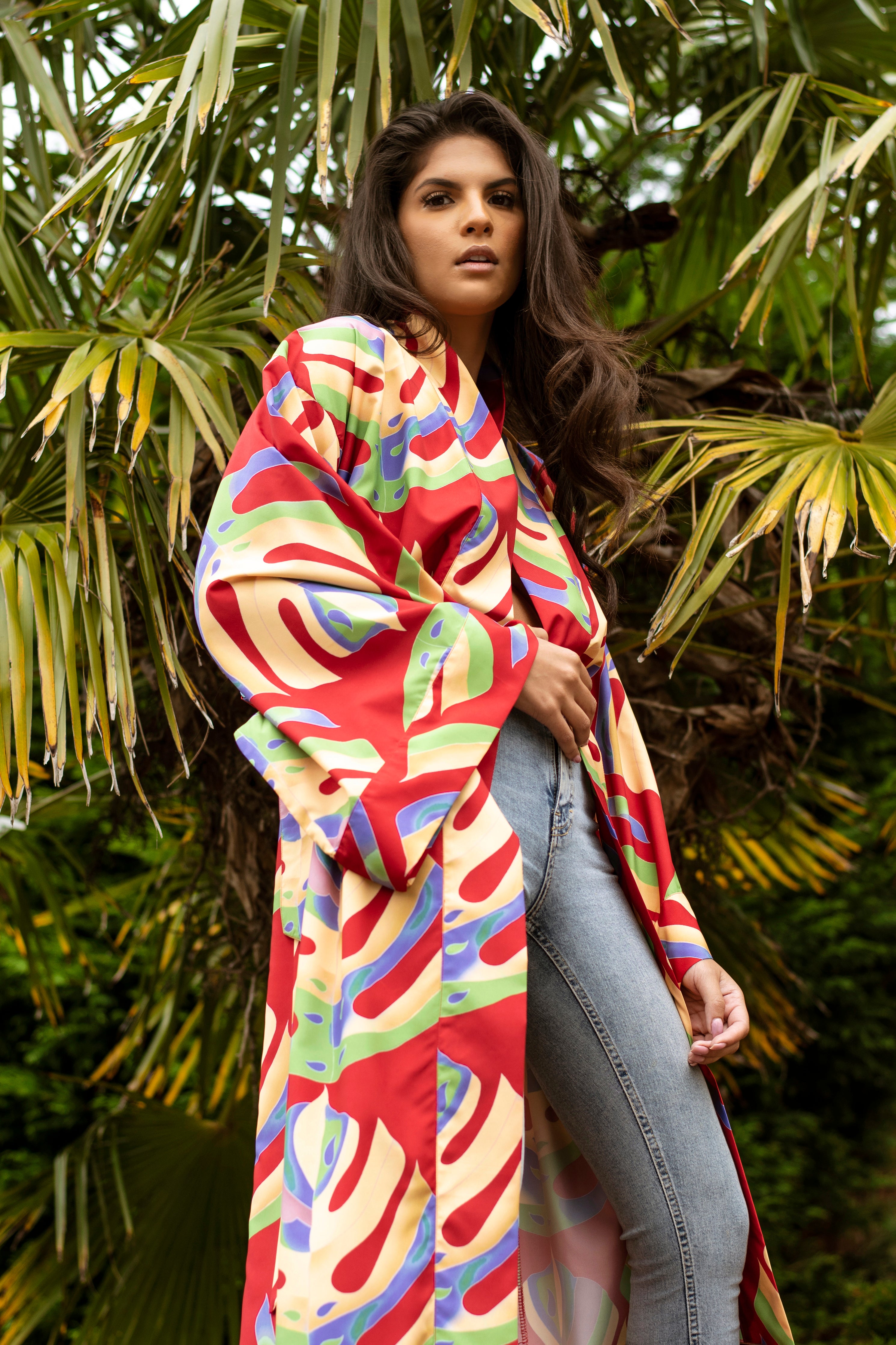 Niko Kimono in Red Palm Leaf