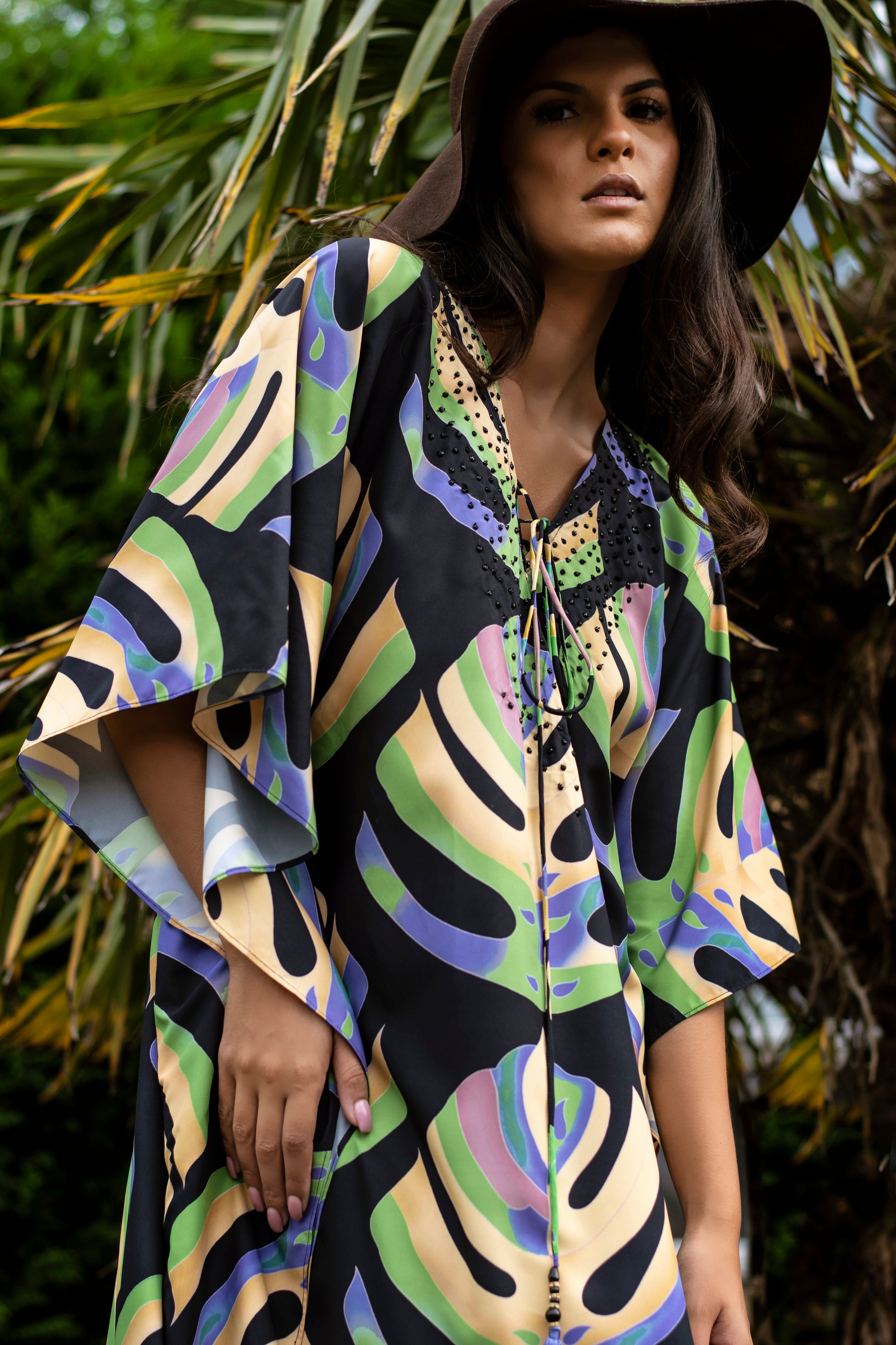 Camille Black Palm Kaftan