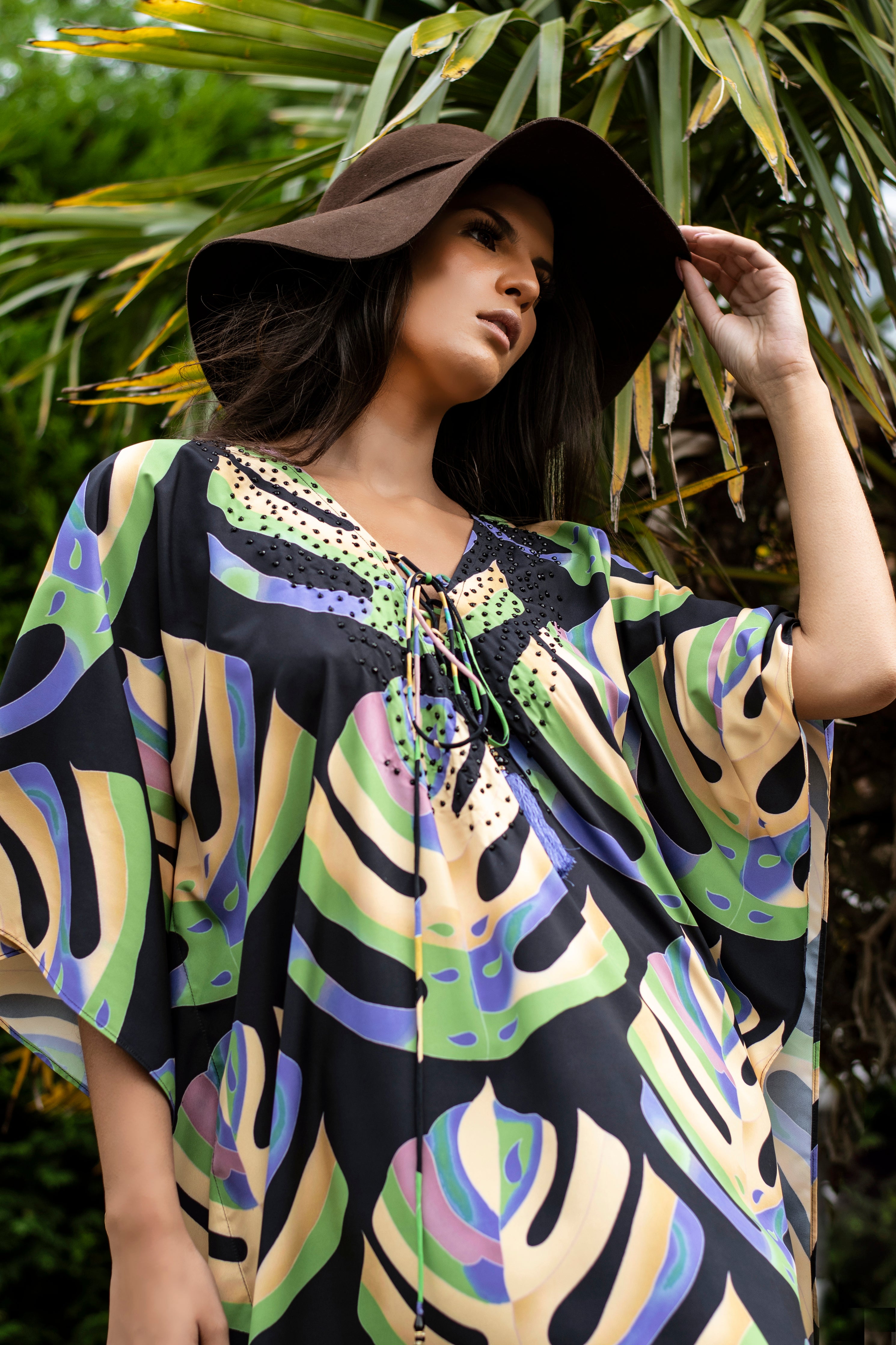 Camille Black Palm Kaftan