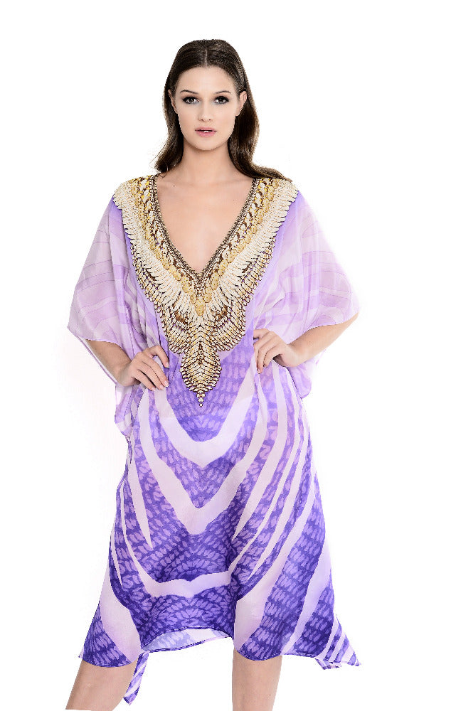 Alissa Midi Kaftan with long sleeves in Violet