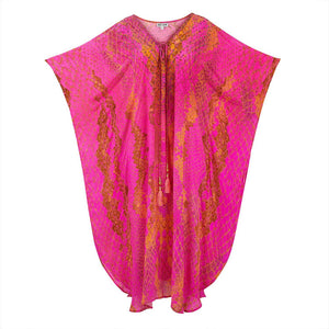 Kaa Maxi Tassel Kaftan in Hot Pink Python