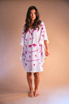 Mykonos Embroidered White Kaftan with Raspberry