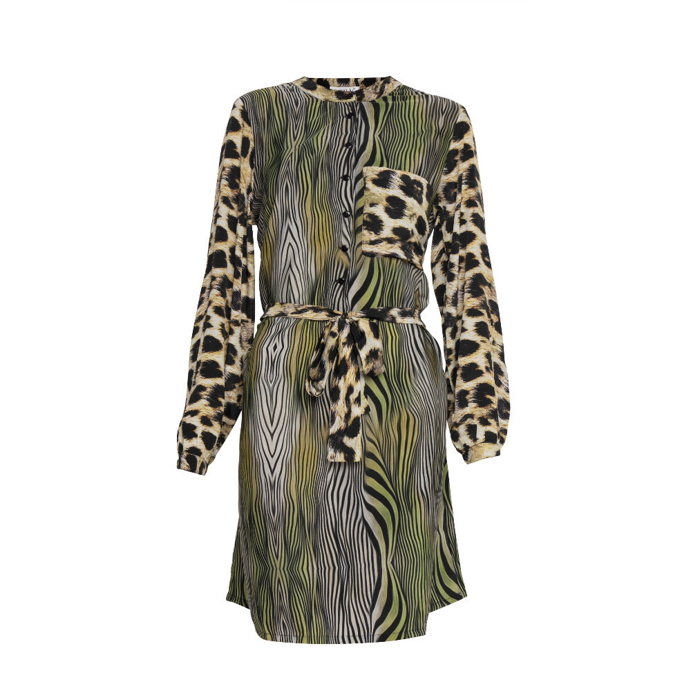 Kitten Beachwear Lulu Shirt Dress in Leopard and Green Tiger