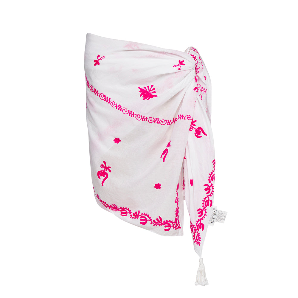 Mykonos Embroidered Sarong in White 
