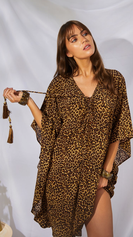 Kitten Beachwear Arya Kaftan in Leopard