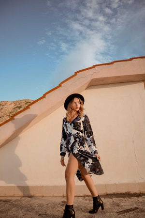 Noelle wrap dress in bloom at Kitten Beachwear 